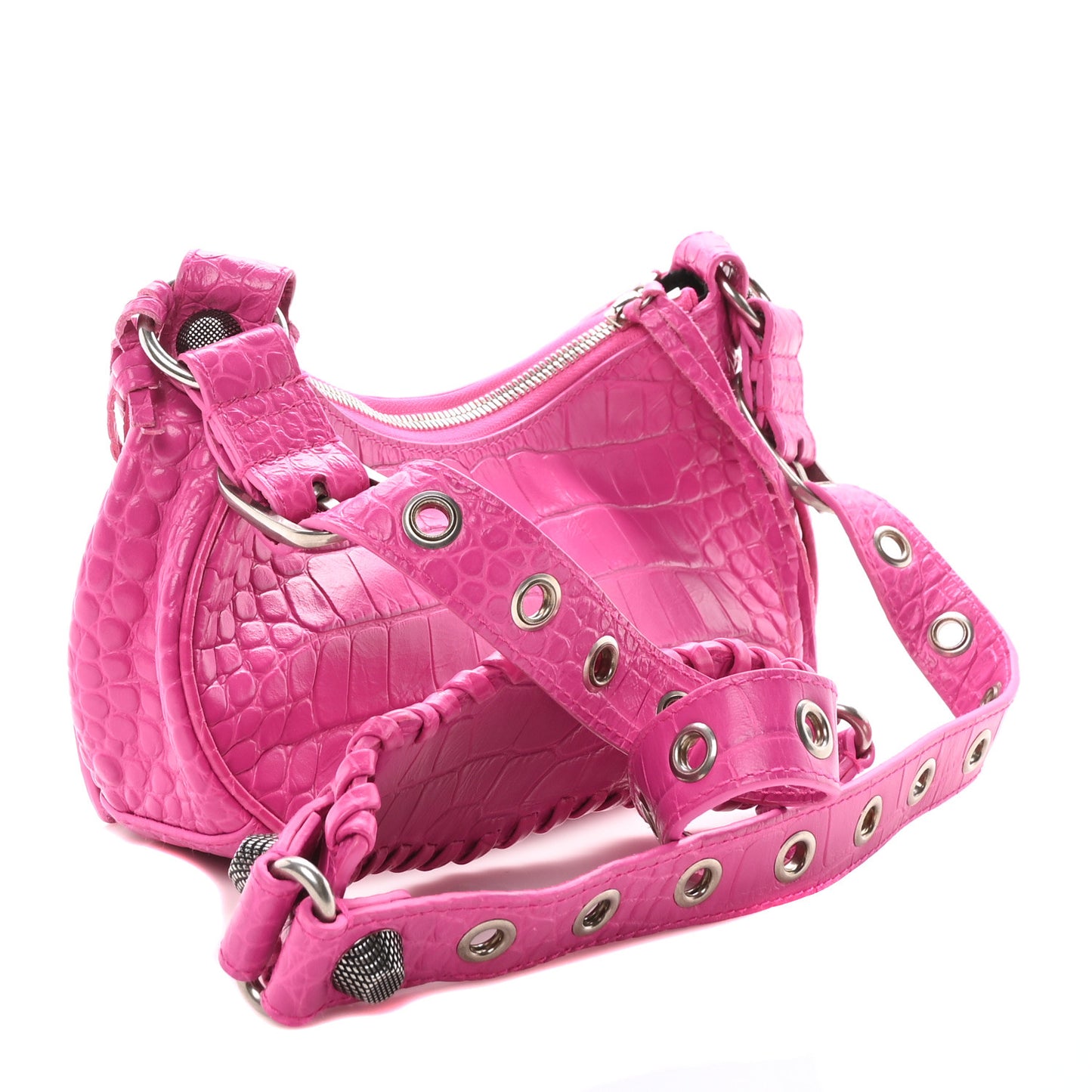 Extra Supple Calfskin Crocodile Embossed XS Le Cagole Shoulder Bag Lipstick Pink