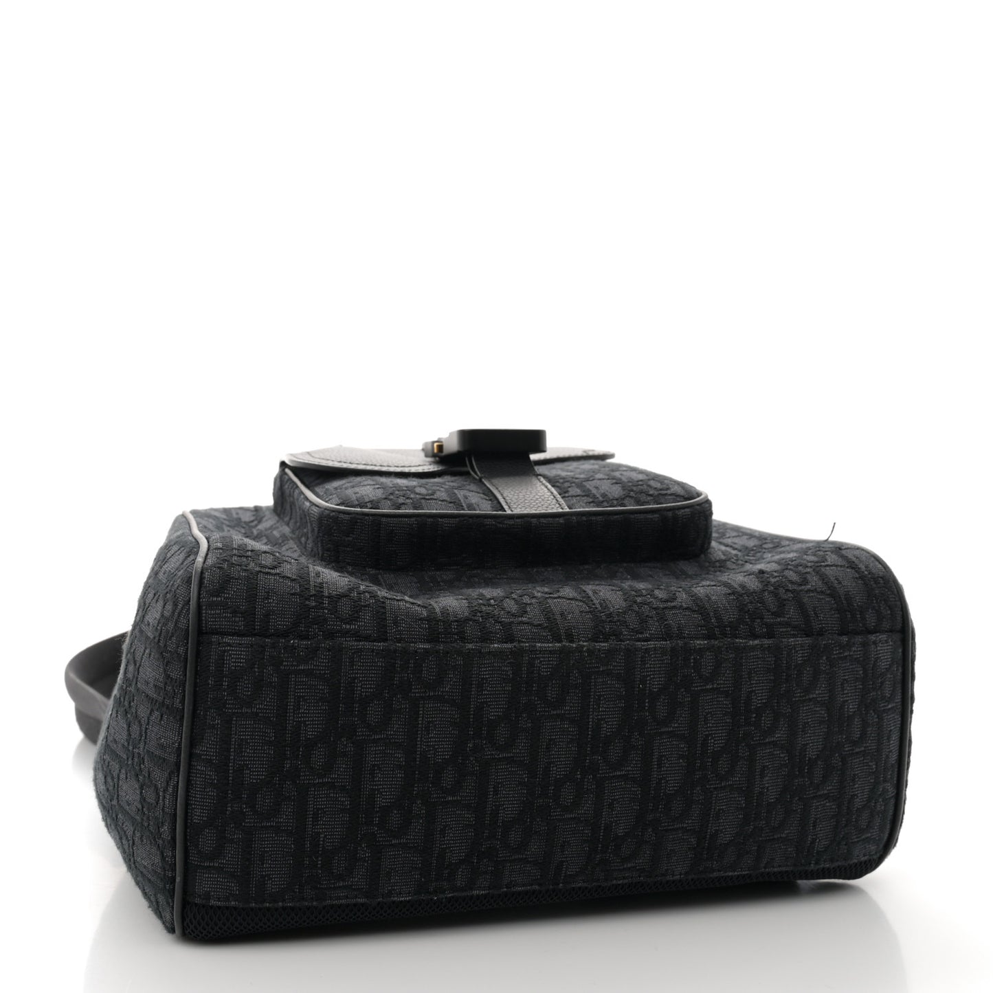 Oblique Jacquard Grained Calfskin Saddle Backpack With Flap Black