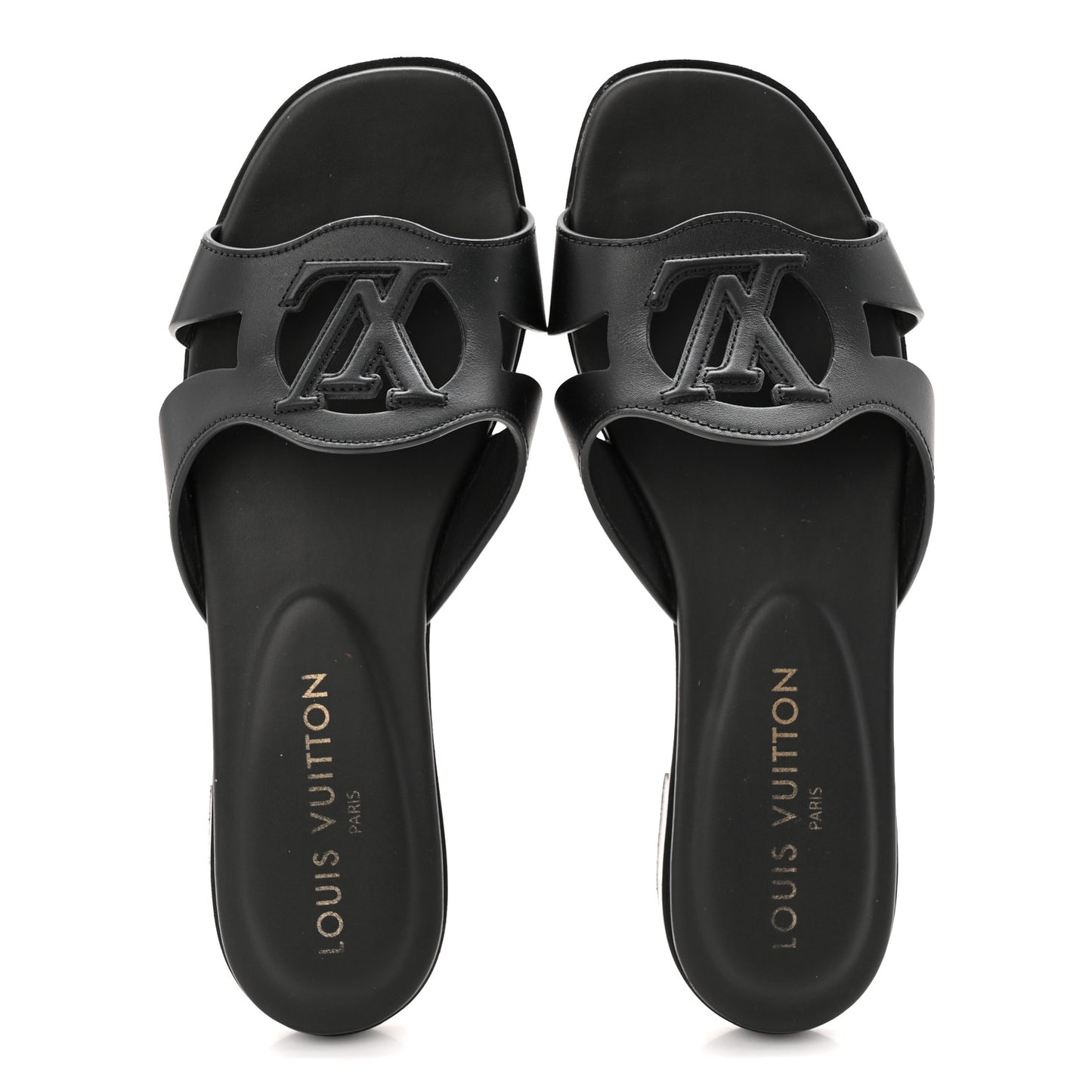 Calfskin LV Isola Flat Sandals 37.5 Black