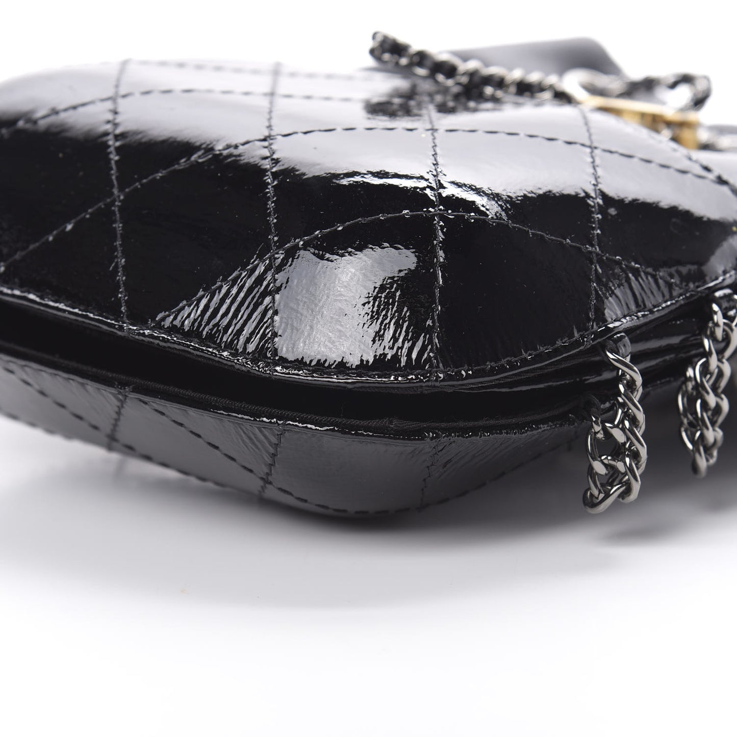 Patent Goatskin Quilted Small Gabrielle Bucket Black