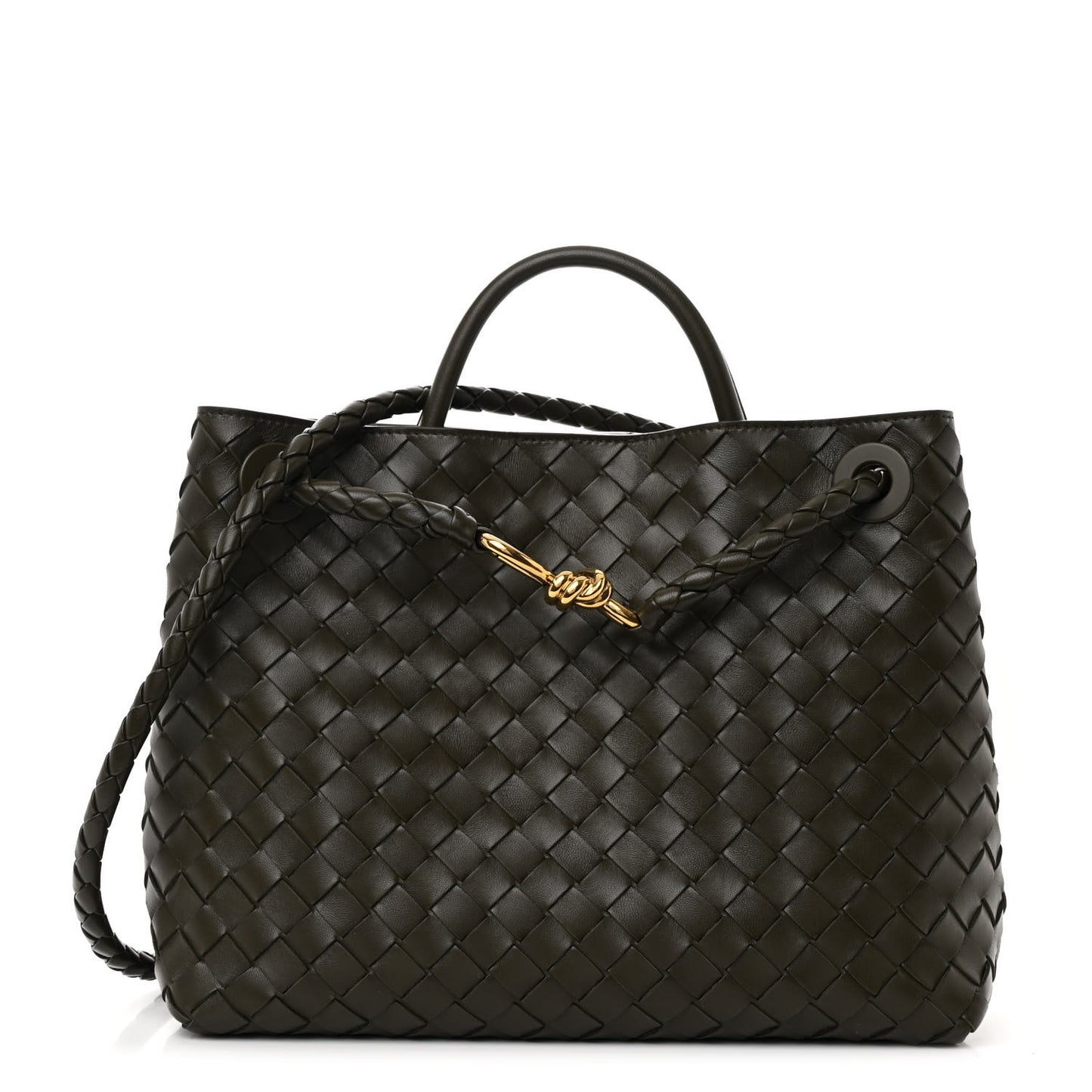 Nappa Intrecciato Medium Andiamo Shoulder Bag Kaki
