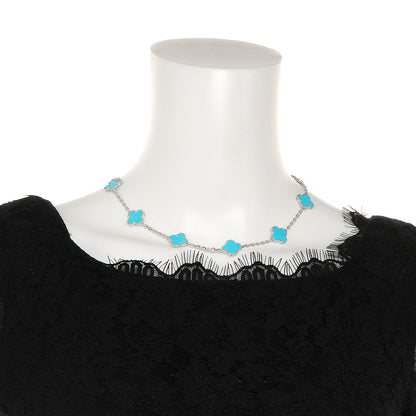 Van Cleef & Arpels 18K White Gold Turquoise 10 Motifs Vintage Alhambra Necklace 2 of 7