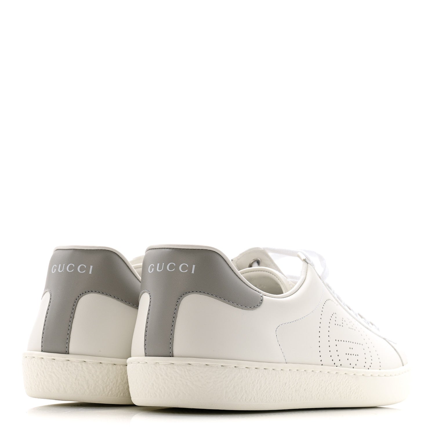 Gucci Calfskin Interlocking G Perforated Mens Ace Sneakers 8 White Grey Sky 5 of 12