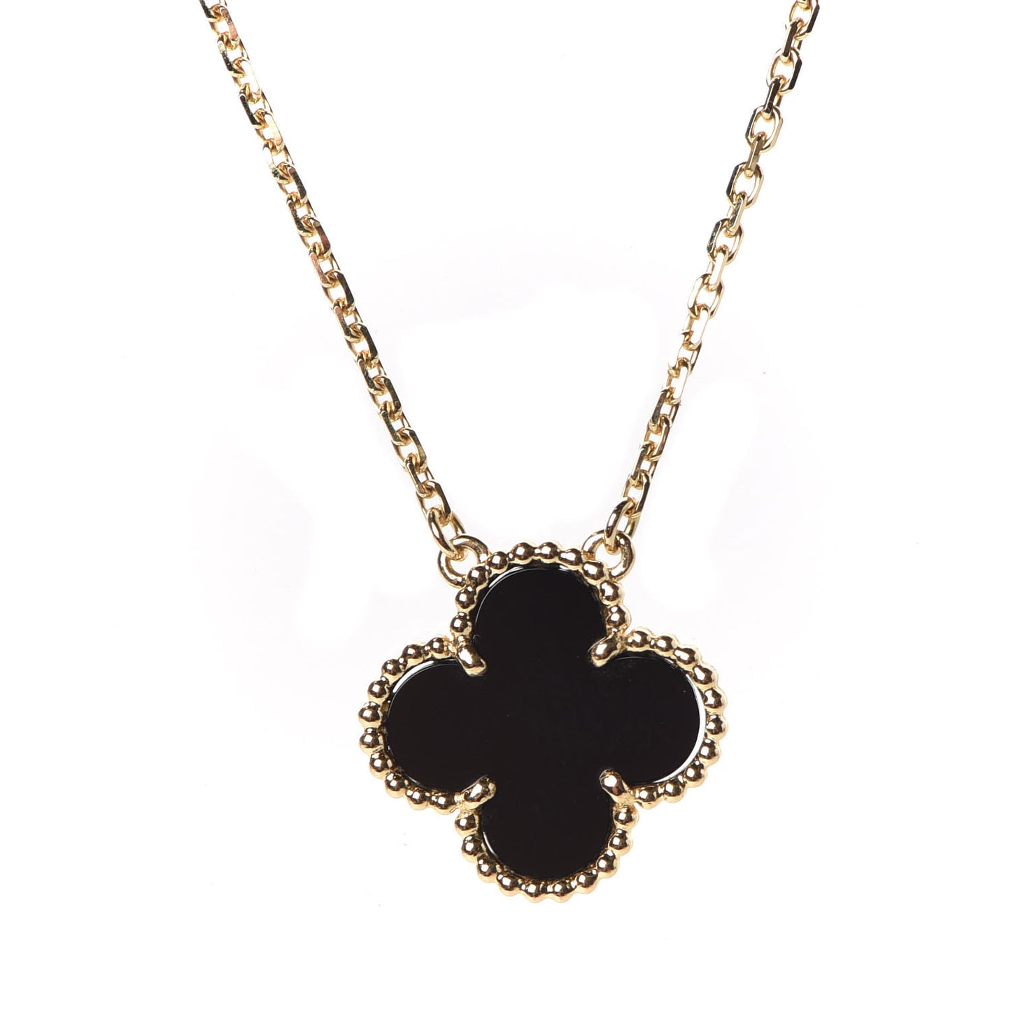 18K Yellow Gold Black Onyx Vintage Alhambra Pendant Necklace