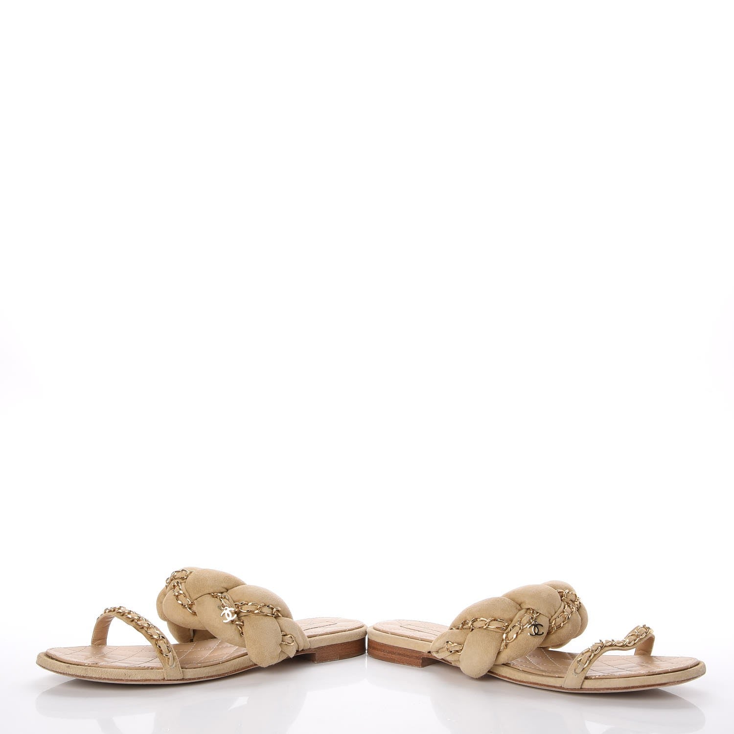 Chanel Kid Suede Braided Chain CC Slide Flat Sandals 38 Beige 16 of 18