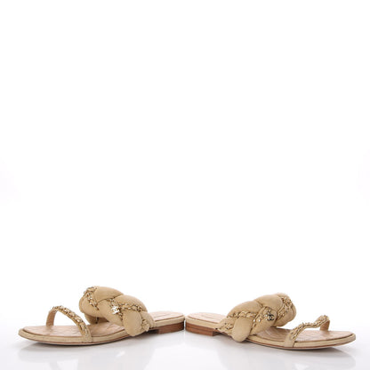 Chanel Kid Suede Braided Chain CC Slide Flat Sandals 38 Beige 16 of 18