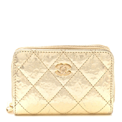 Chanel Hammered Metallic Calfskin Quilted Zip Coin Purse Gold 1 of 7
