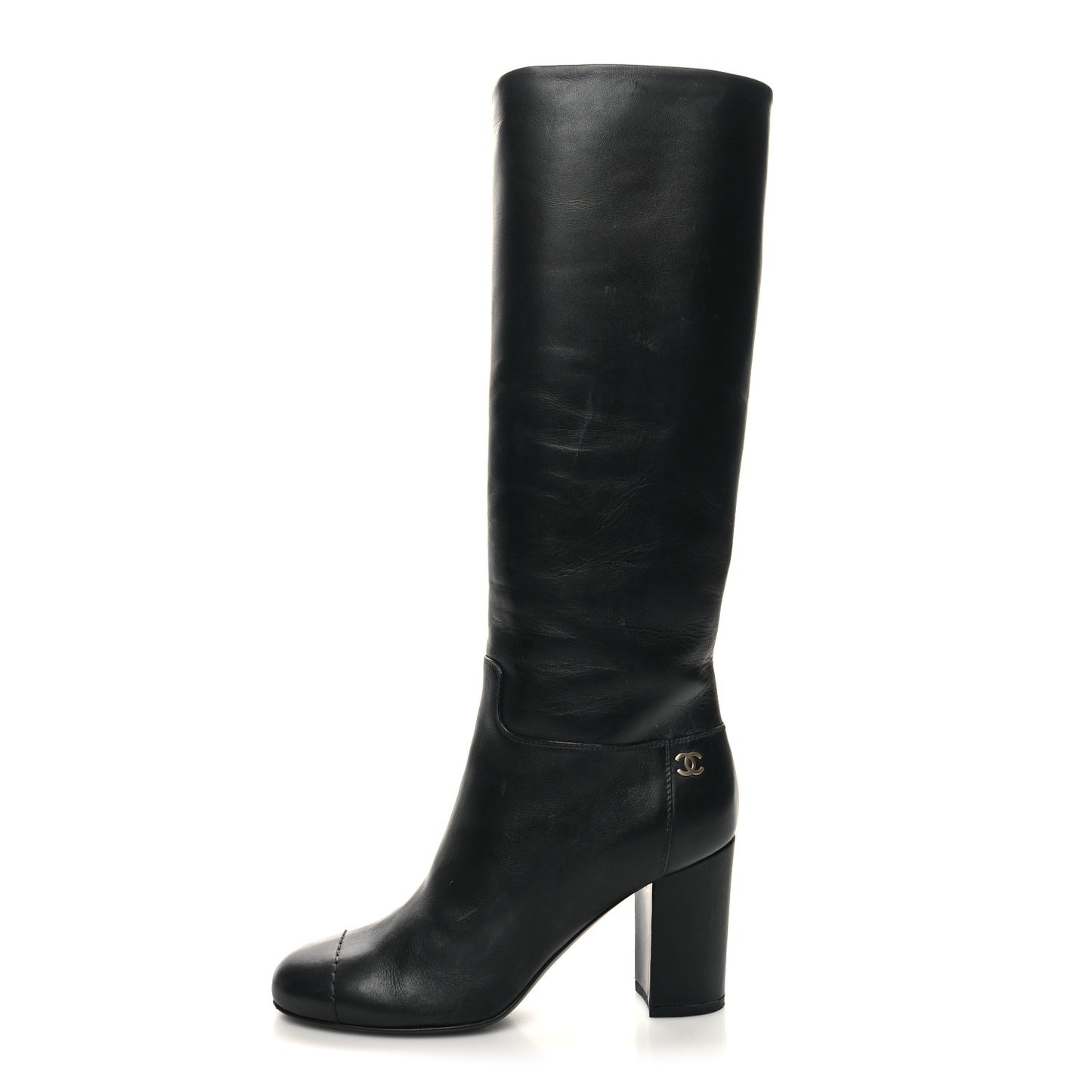 Calfskin CC Knee High Boots 37 Black