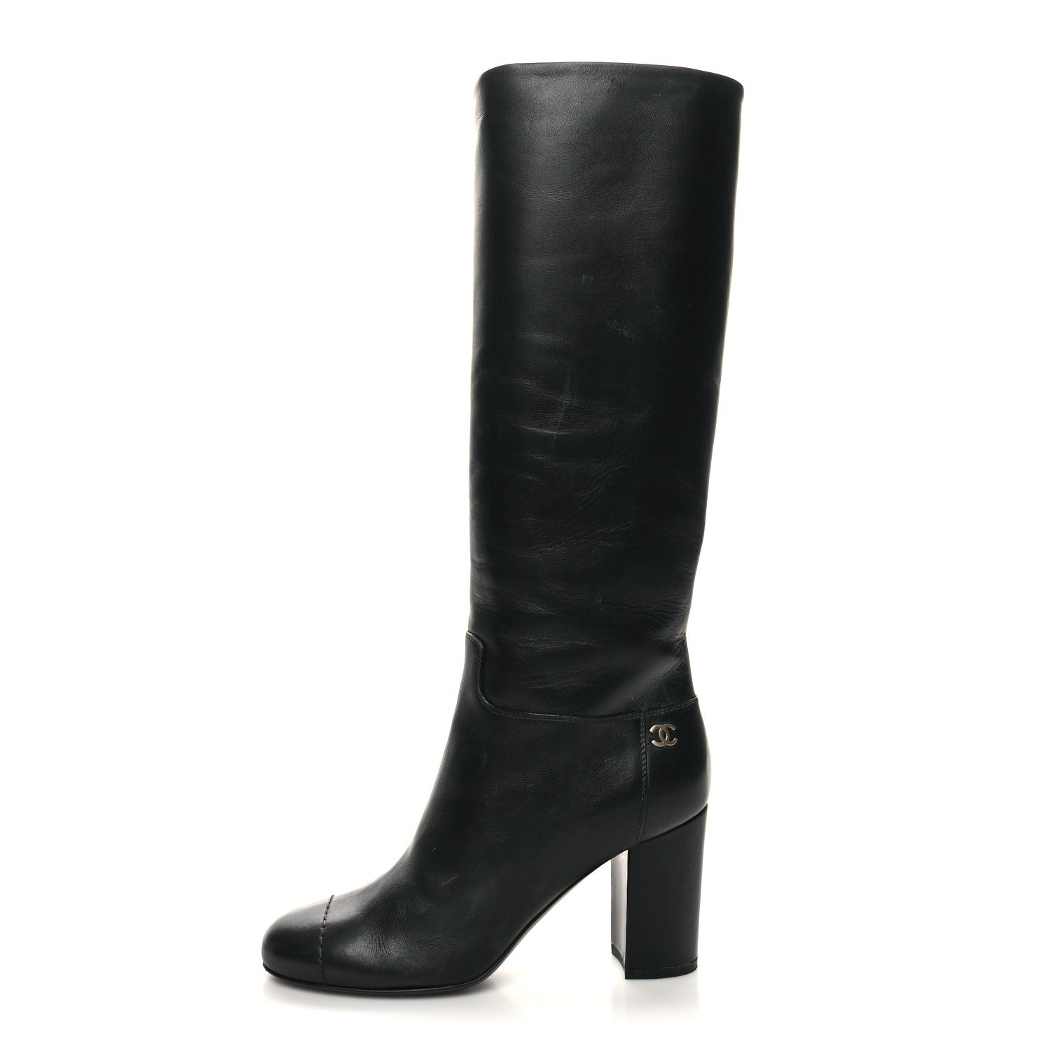 Chanel Calfskin CC Knee High Boots 37 Black 1 of 8