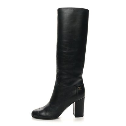 Chanel Calfskin CC Knee High Boots 37 Black 1 of 8
