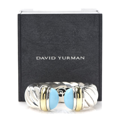 David Yurman Sterling Silver 18K Yellow Gold Turquoise 25mm Waverly Bracelet 6 of 6