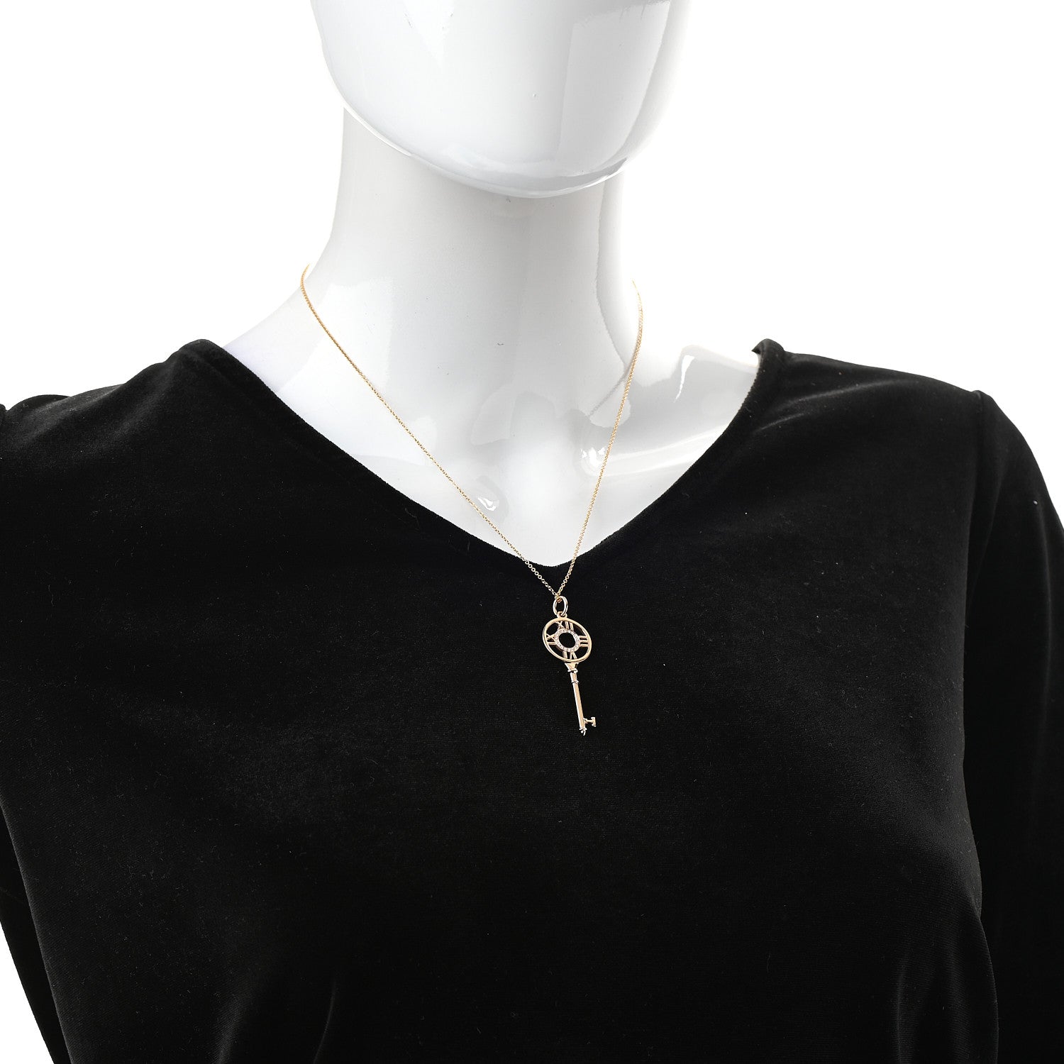 Tiffany 18K Rose Gold Diamond Atlas Key Pendant Necklace 2 of 7