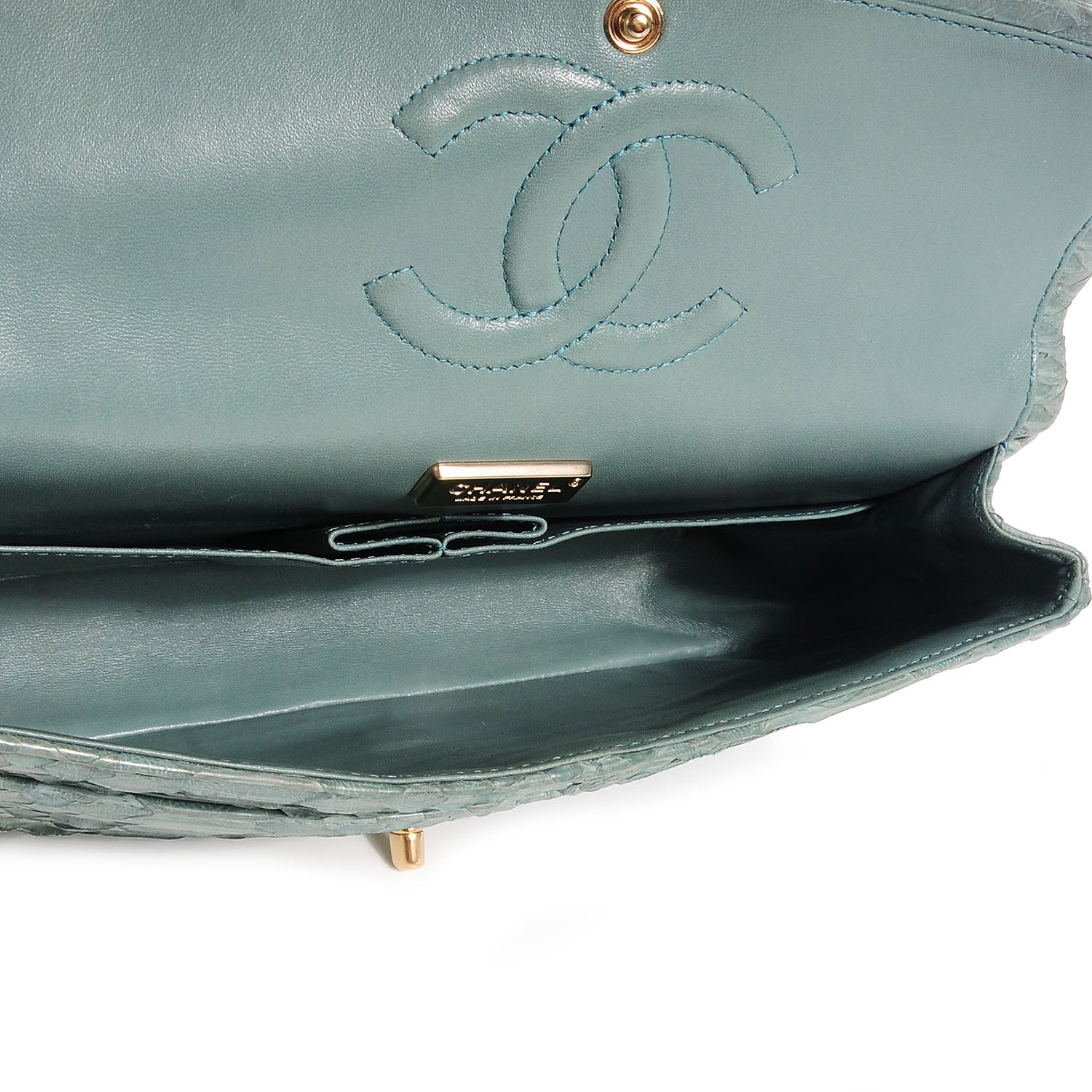 Chanel Python Medium Double Flap Green 7 of 9