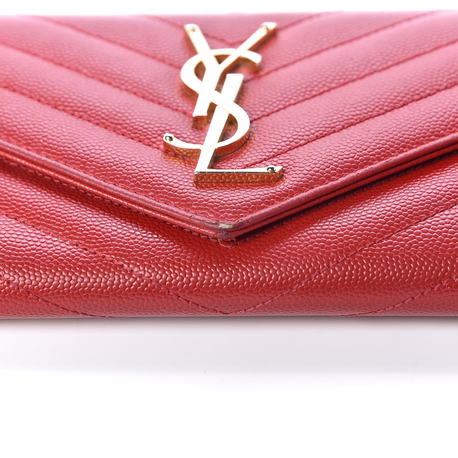 Saint Laurent Grain De Poudre Matelasse Chevron Monogram Flap Wallet Red 11 of 15