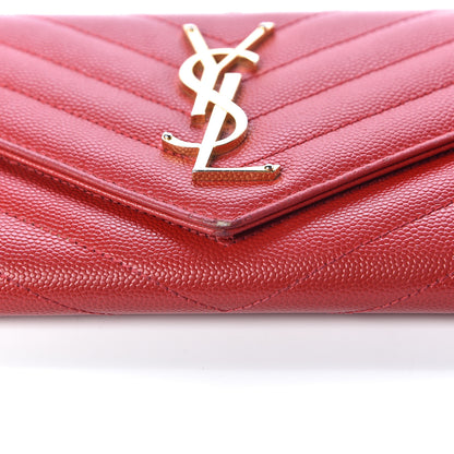 Saint Laurent Grain De Poudre Matelasse Chevron Monogram Flap Wallet Red 11 of 15
