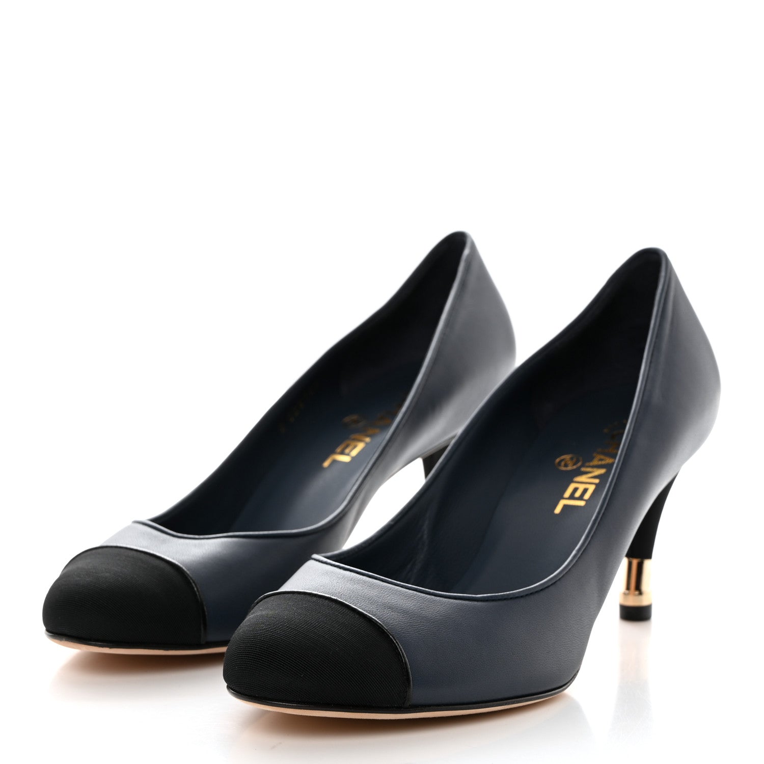 Chanel Lambskin Grosgrain Cap Toe Pumps 40 Blue Black 2 of 8