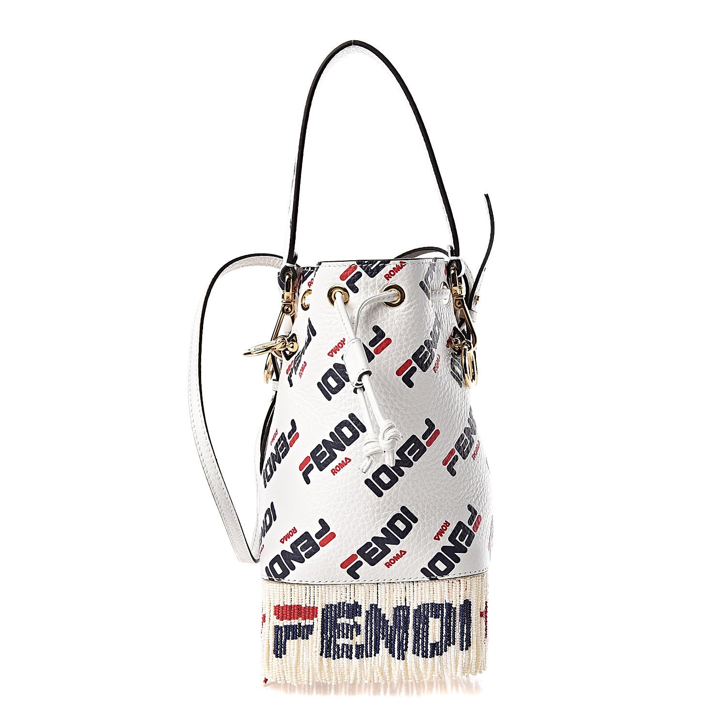 Fendi X FILA Calfskin F is Fendi Mania Fringe Mini Mon Tresor Bucket Bag White 1 of 11