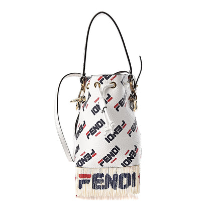 Fendi X FILA Calfskin F is Fendi Mania Fringe Mini Mon Tresor Bucket Bag White 1 of 11