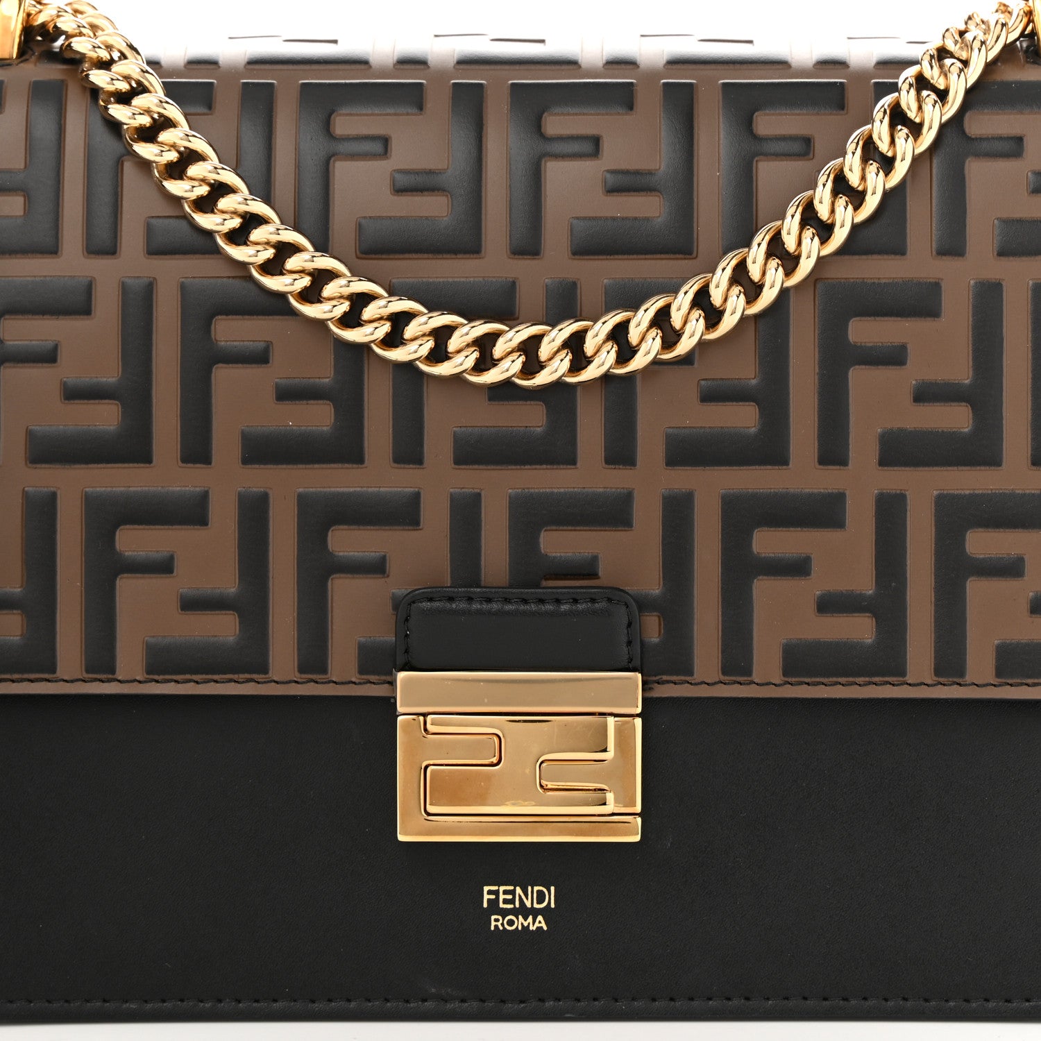Fendi Vitello Liberty Bi-Color FF 1974 Embossed Chain Strap Kan U Shoulder Bag Black Maya 8 of 10