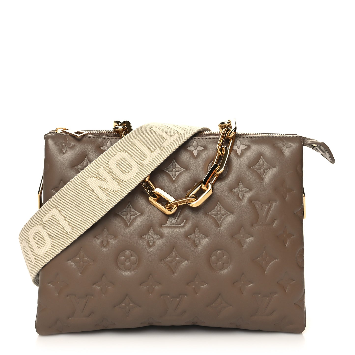 Lambskin Embossed Monogram Coussin PM Taupe