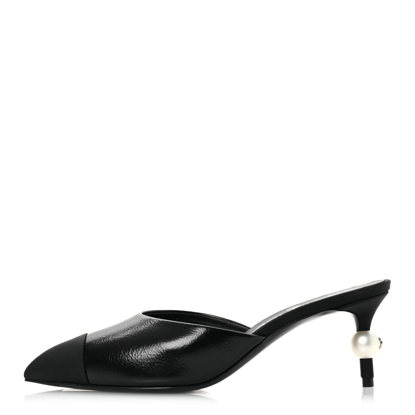 Calfskin Grosgrain Cap Toe Pearl Mule 36.5 Ecru Black