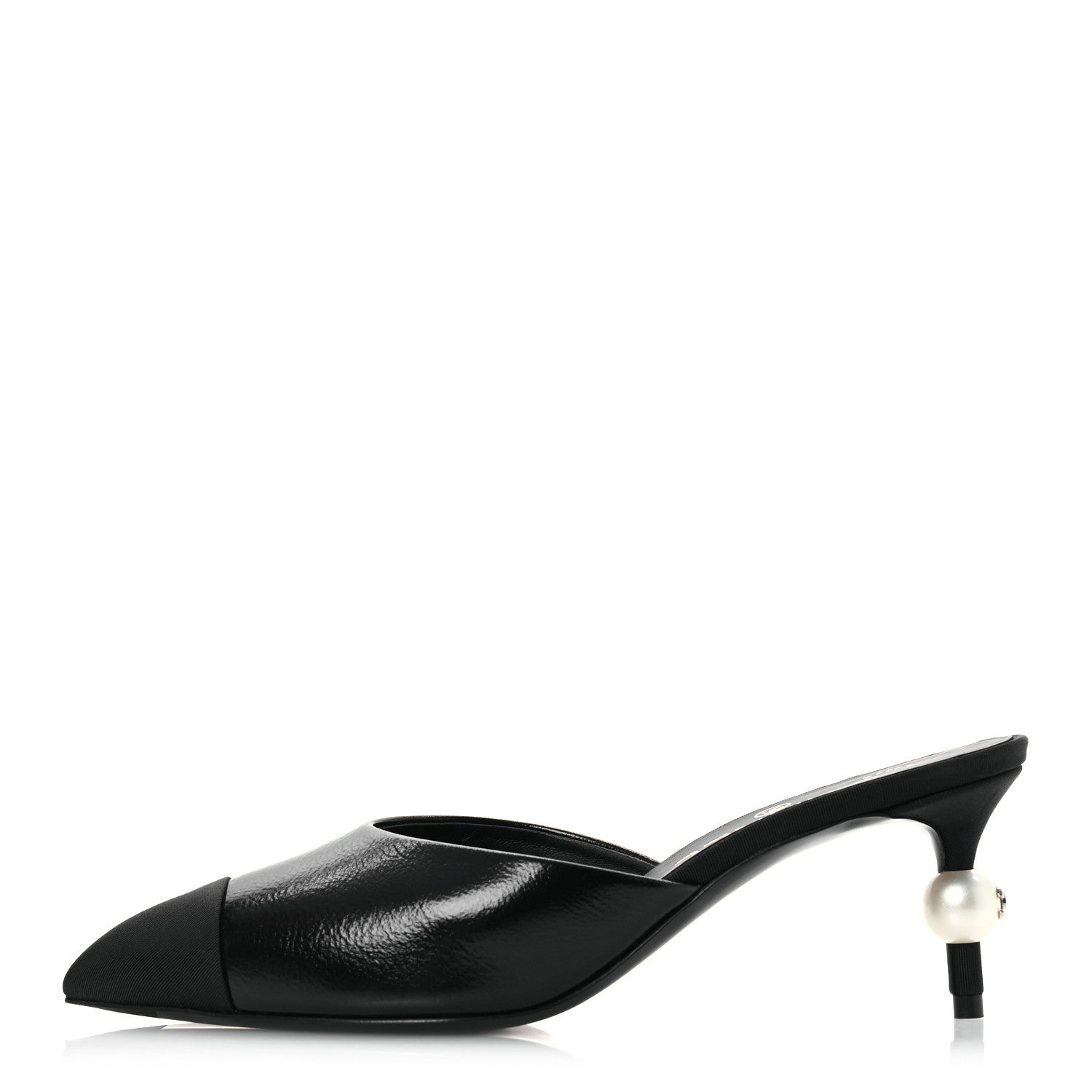 Chanel Calfskin Grosgrain Cap Toe Pearl Mule 36.5 Ecru Black 1 of 11