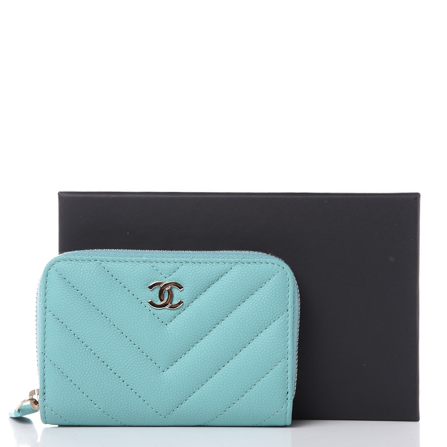 Caviar Chevron Quilted Zip Coin Purse Green