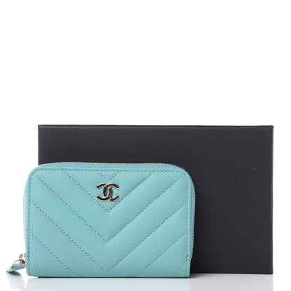 Chanel Caviar Chevron Quilted Zip Coin Purse Green 8 of 8