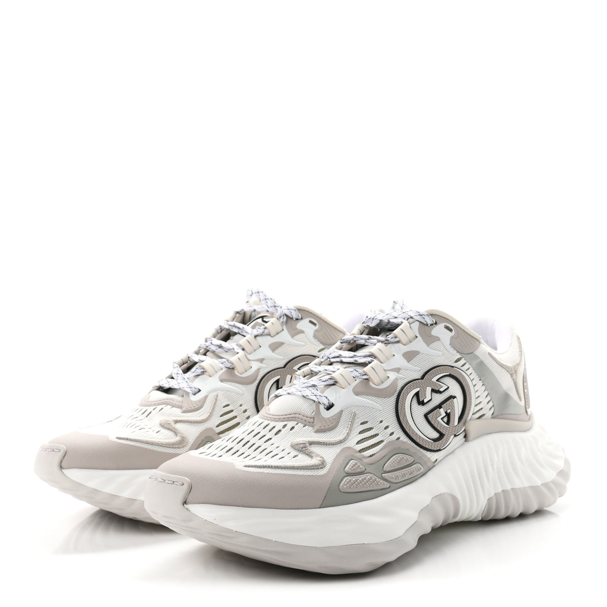 Gucci Mesh Fabric Ripple Splash Mens Sneakers  7 Grey White 4 of 10