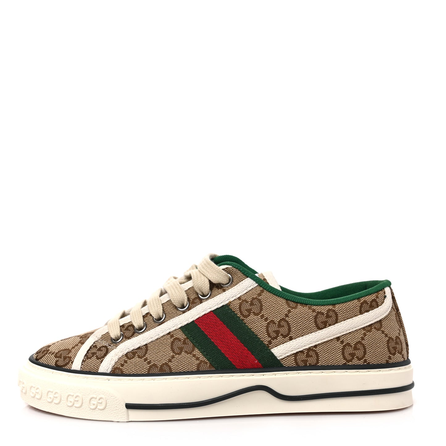 GG Monogram Web Womens 1977 Tennis Sneakers 37 Beige Ebony Mystic White