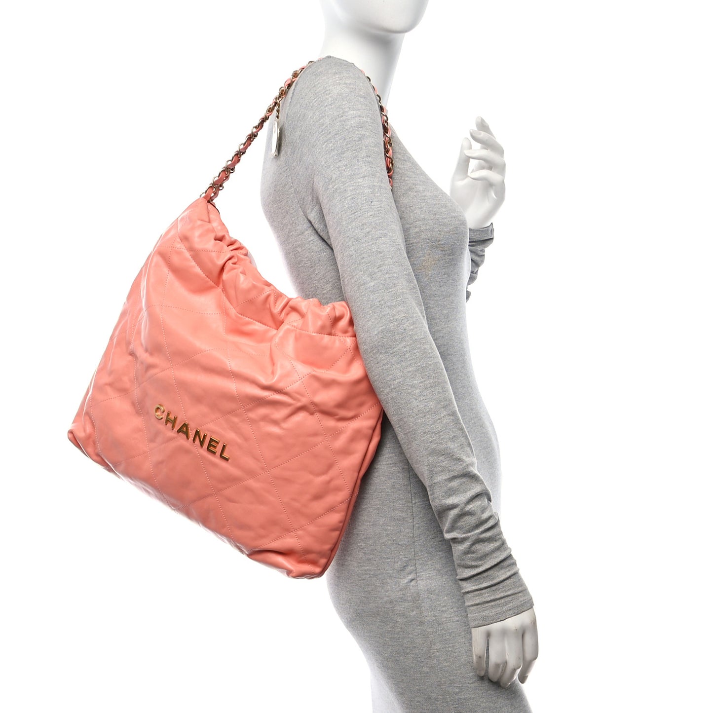 Shiny Calfskin Quilted Chanel 22 Light Orange