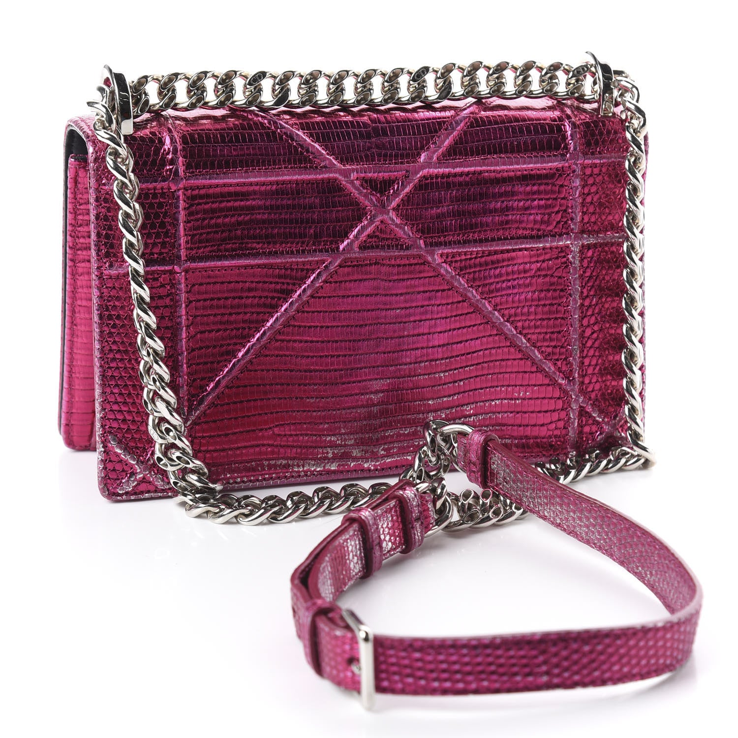 Christian Dior Metallic Lizard Small Diorama Flap Bag Fuchsia 2 of 12