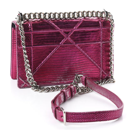 Christian Dior Metallic Lizard Small Diorama Flap Bag Fuchsia 2 of 12