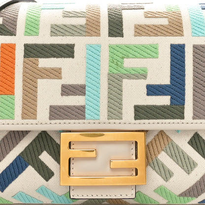 Fendi Canvas Vitello Seta FF Multicolor Embroidered Baguette Grezzo Multicolor Latte 8 of 10