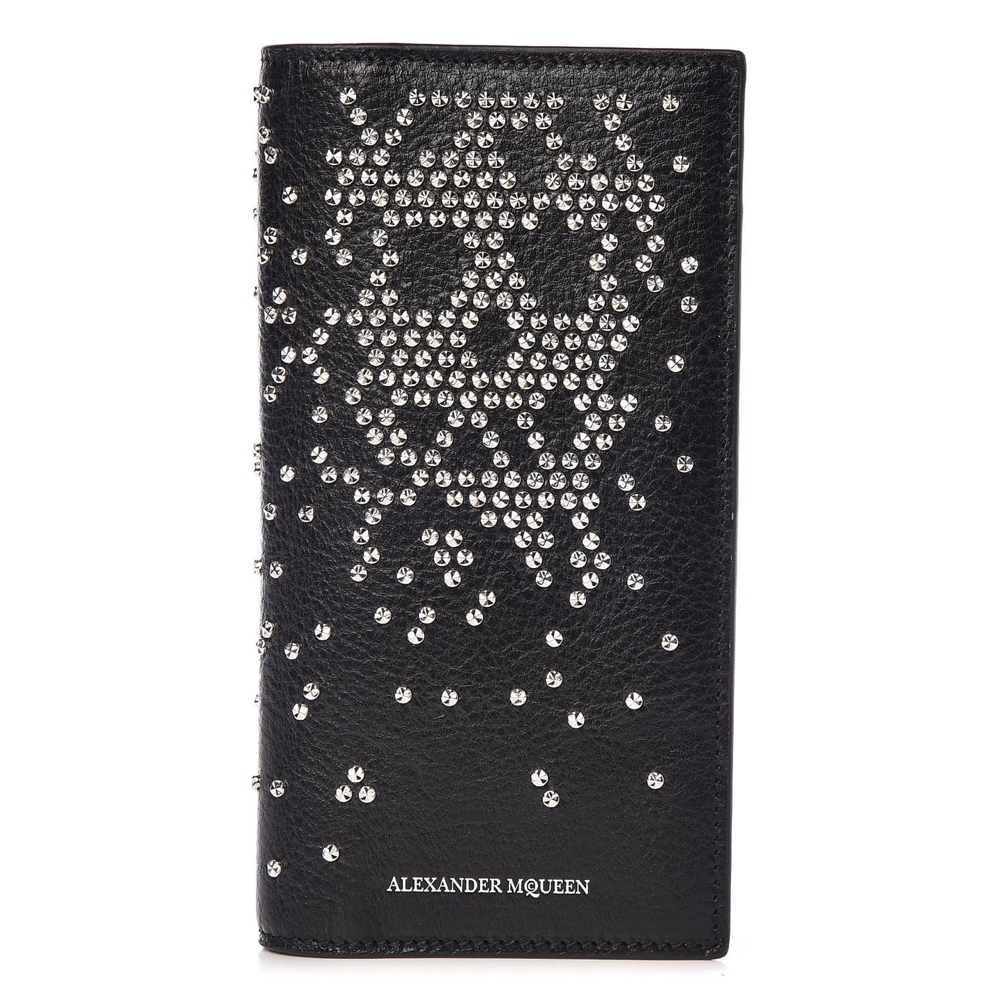 Calfskin Studded Folded Long Wallet Black