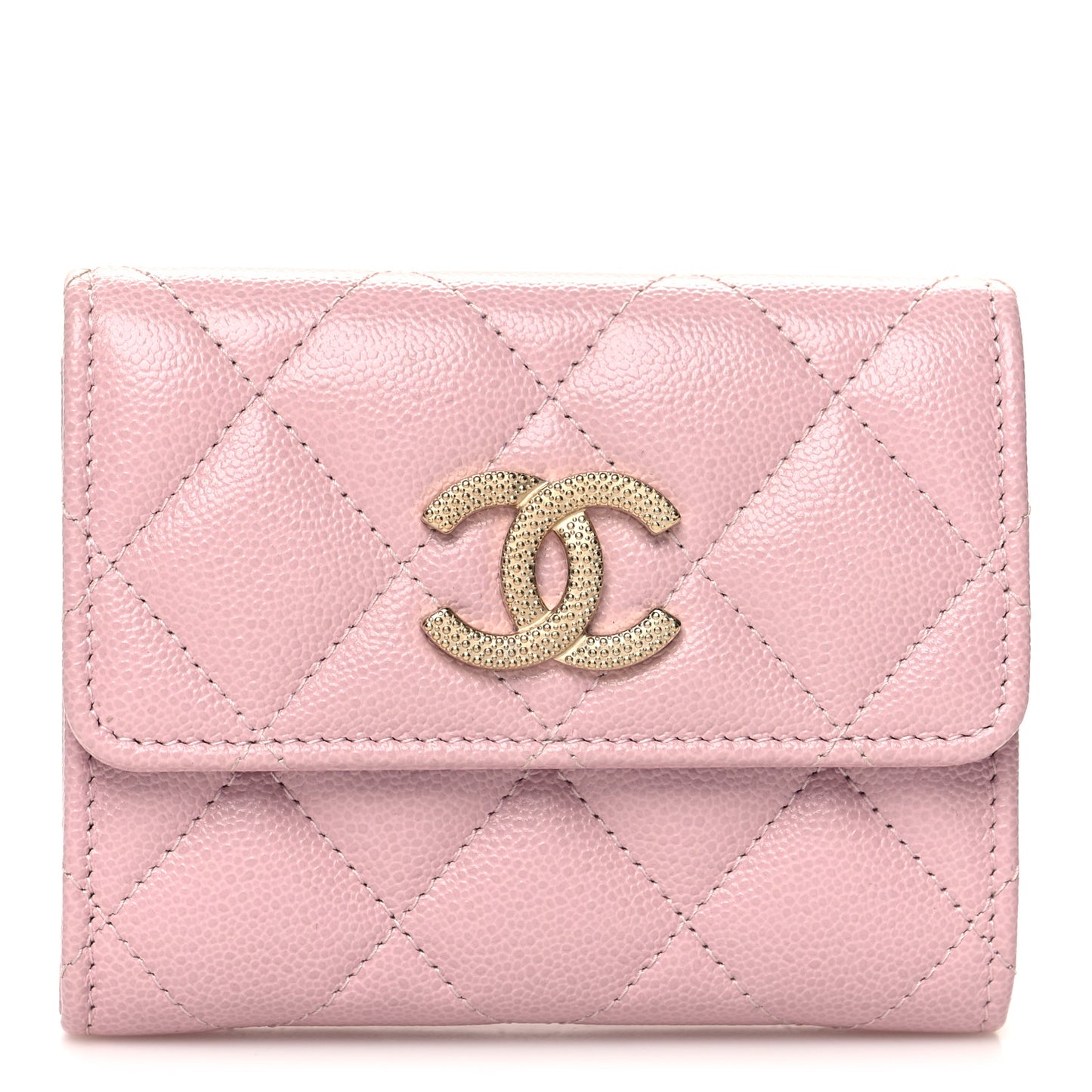 Caviar Quilted Studded CC Flap Card Holder Light Pink