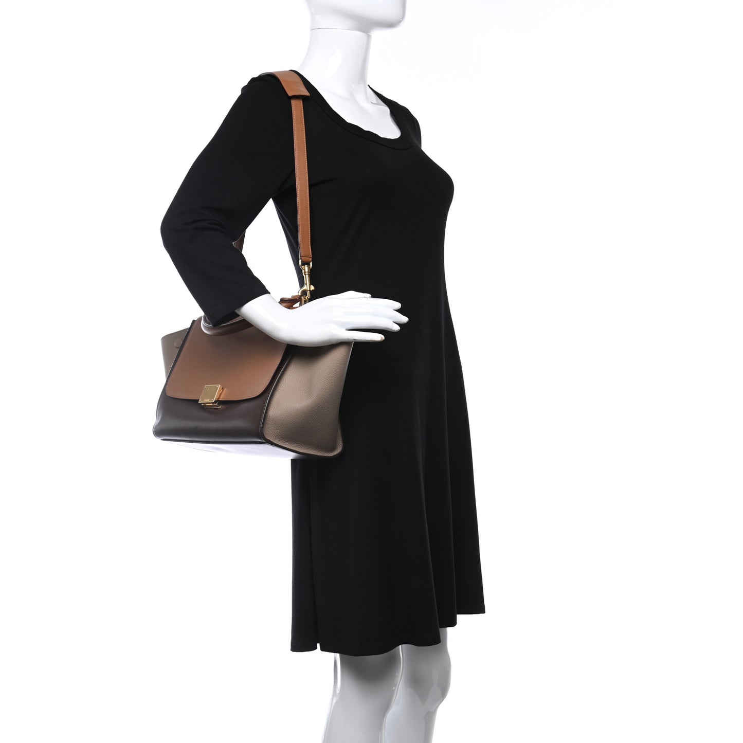 Satin Baby Grained Calfskin Tri-Color Trapeze Tan