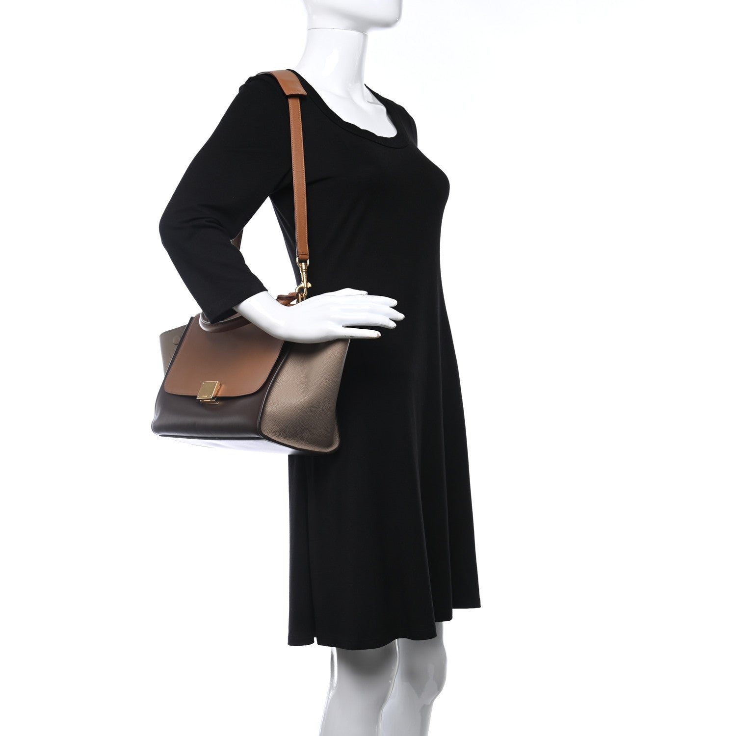 Celine Satin Baby Grained Calfskin Tri-Color Trapeze Tan 2 of 10