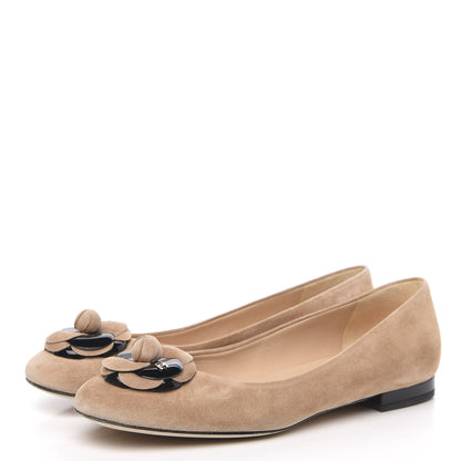 Chanel Suede Patent Camellia CC Ballerina Flat 39 Beige Black 3 of 10
