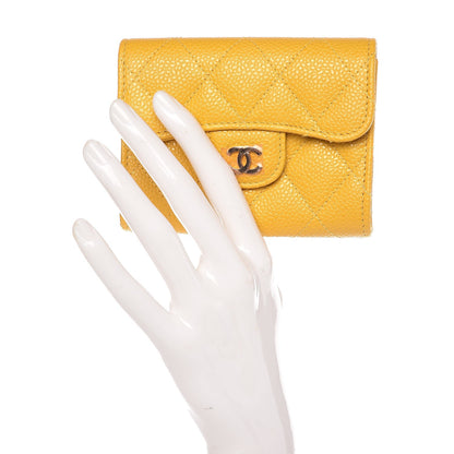 Chanel Caviar Quilted Flap Card Holder Wallet Yellow 2 of 9