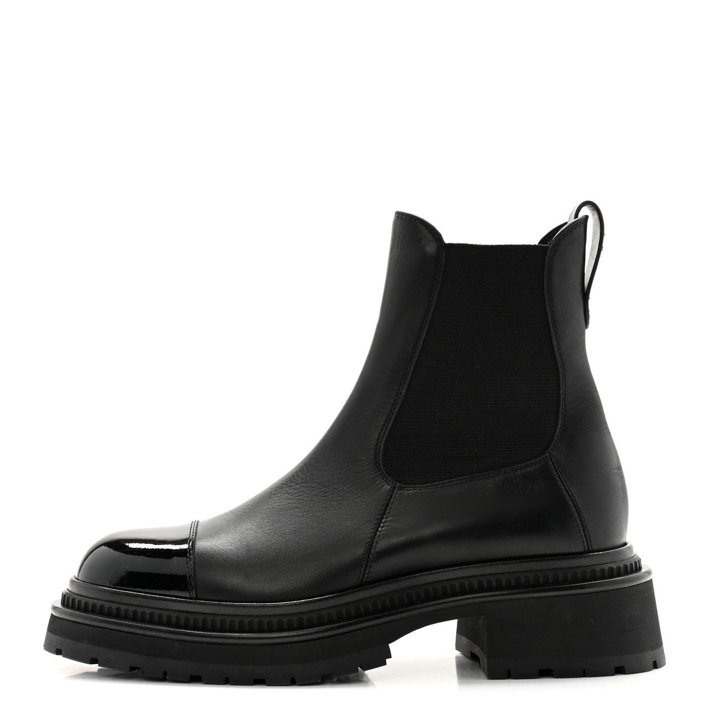 Calfskin Patent Cap Toe Ankle Boots 36.5 Black