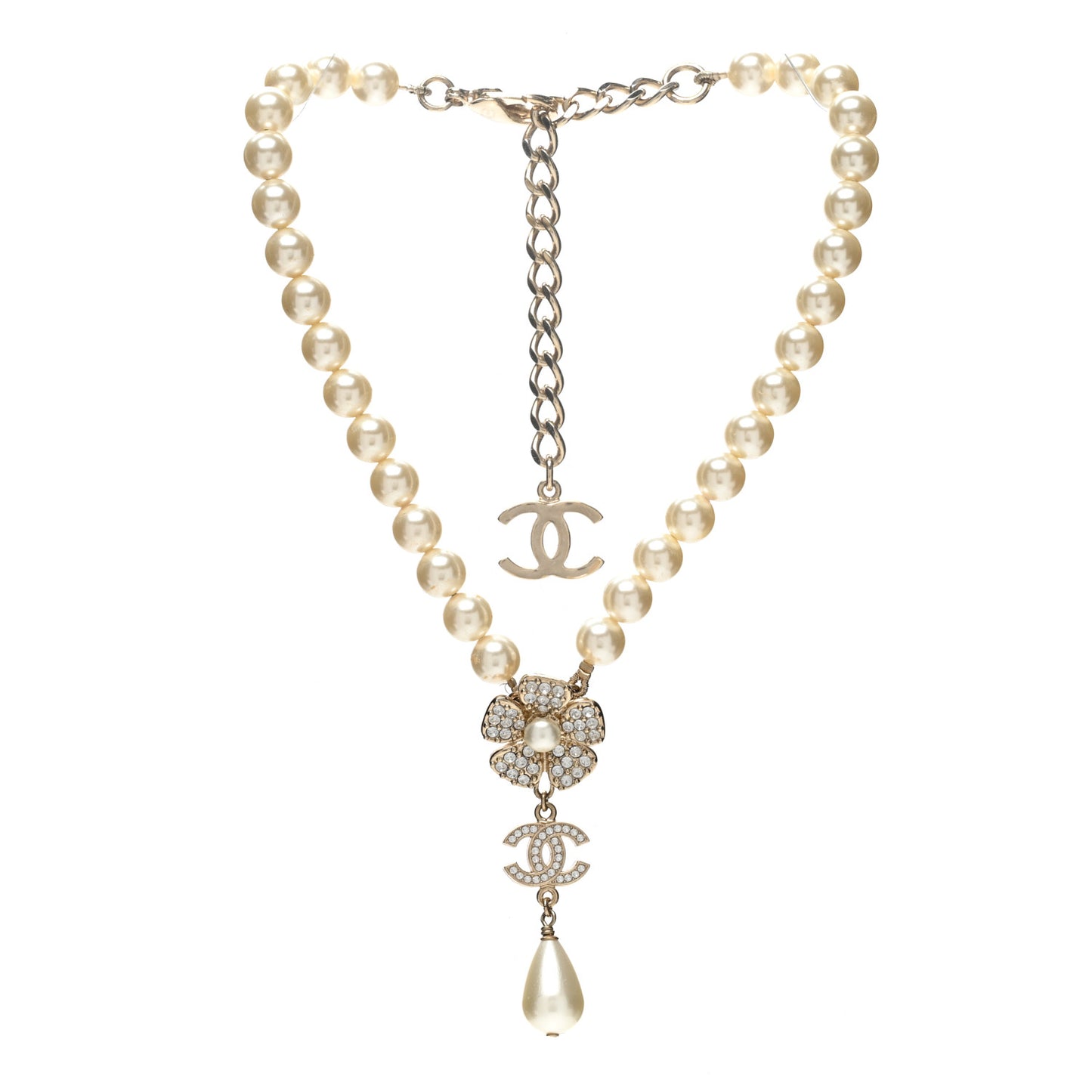 Pearl Crystal CC Camellia Choker Necklace Gold