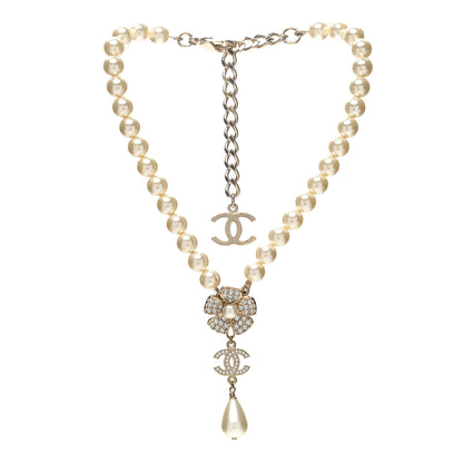 Chanel Pearl Crystal CC Camellia Choker Necklace Gold 3 of 6