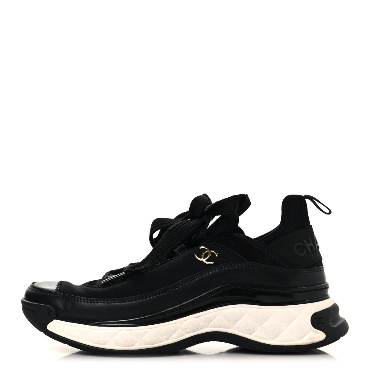 Velvet Calfskin Mixed Fibers CC Sneakers 36 Black