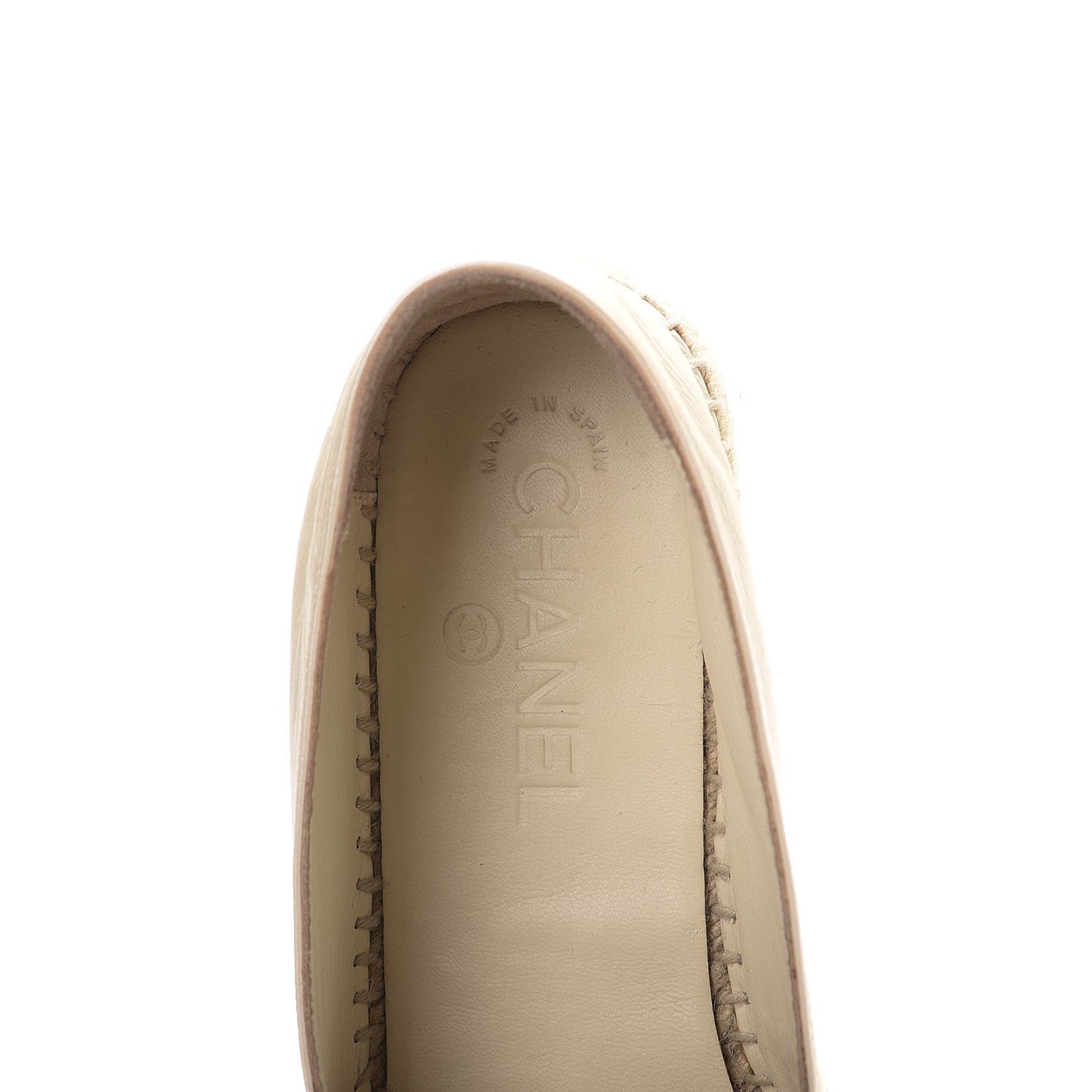 Metallic Calfskin Grosgrain CC Espadrilles 38 Ivory Black