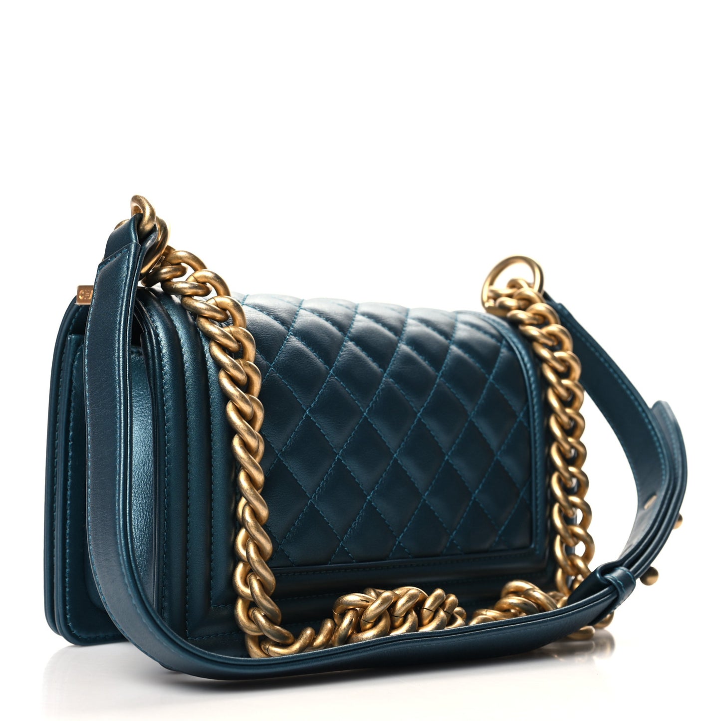 Metallic Calfskin Quilted Small Boy Flap Blue