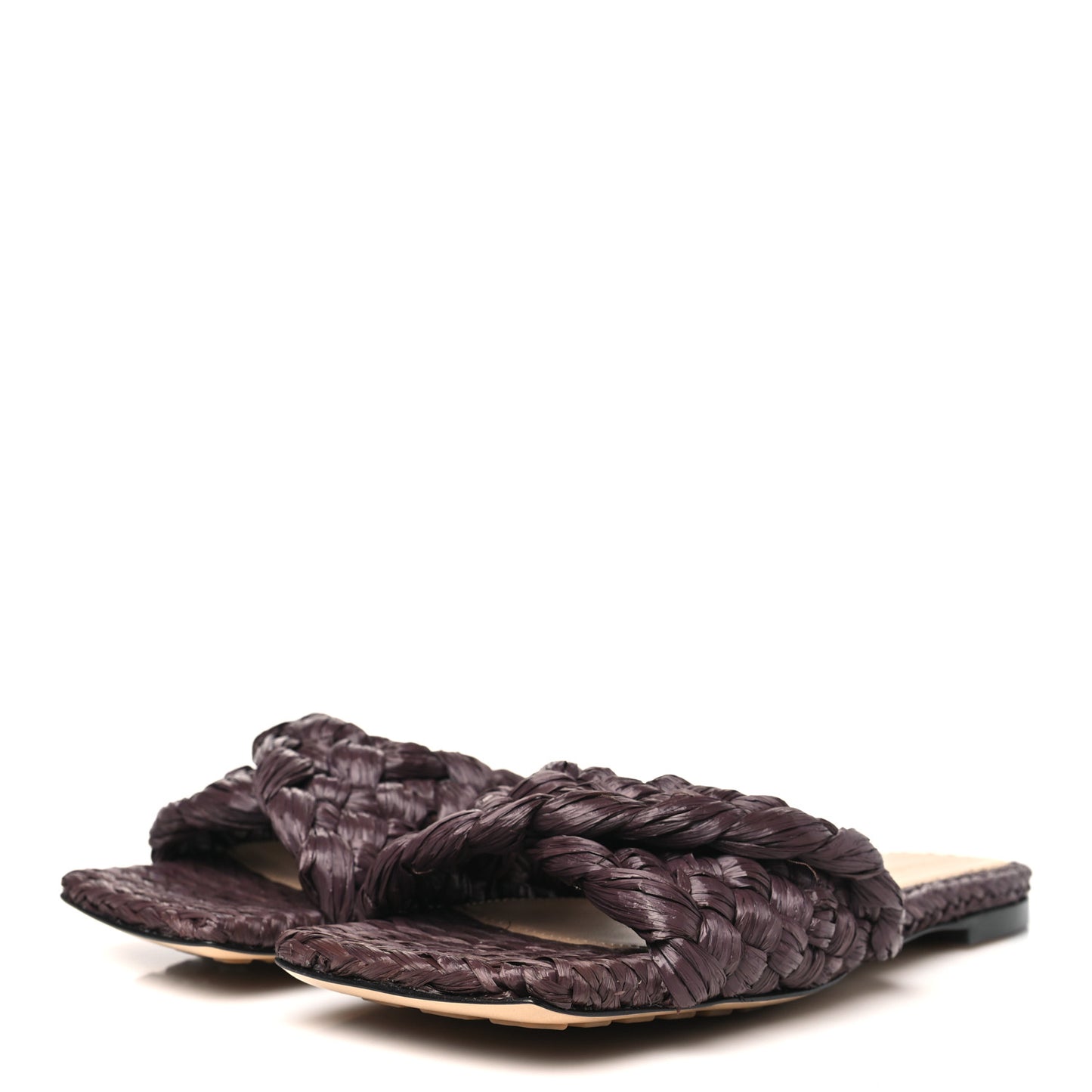 Raffia Twisted Intrecciato Stretch Flat Sandals 38.5 Bitter Chocolate
