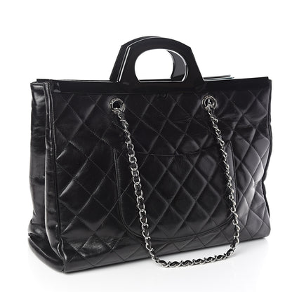 Chanel Glazed Calfskin Quilted Large CC Delivery Tote Black 2 of 9