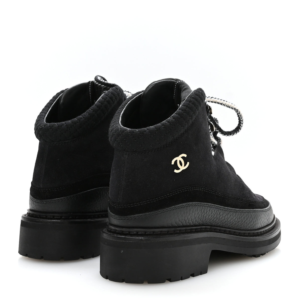 Chanel Suede Grained Calfskin CC Lace Up Boots 37 Black 5 of 9
