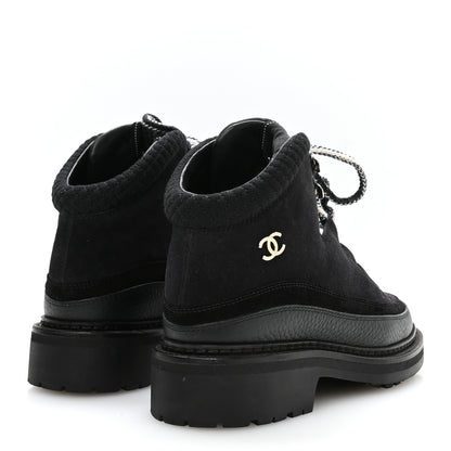 Chanel Suede Grained Calfskin CC Lace Up Boots 37 Black 5 of 9